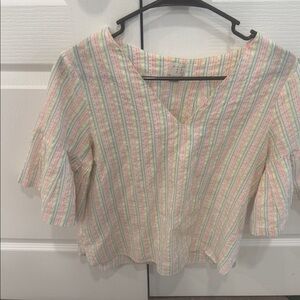 A New Day Pastel Striped V-Neck Blouse